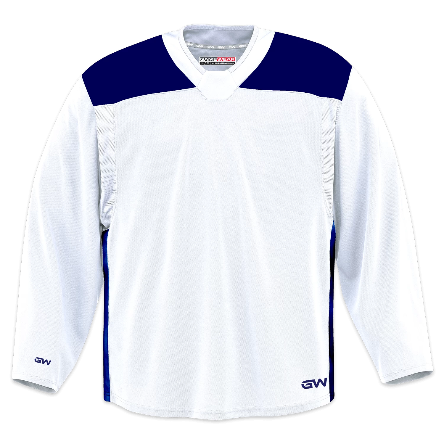 GameWear GW6500 ProLite Series Senior Hockey Practice Jersey - White / Royal 1 GameWear GW6500 ProLite Series Senior Hockey Practice Jersey - White / Royal